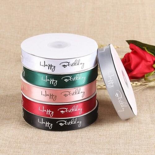 2CM Printed ''Happy Birthday'' English letter polyester satin ribbon 50 yards DIY handmade materials wedding gift wrap ribbon