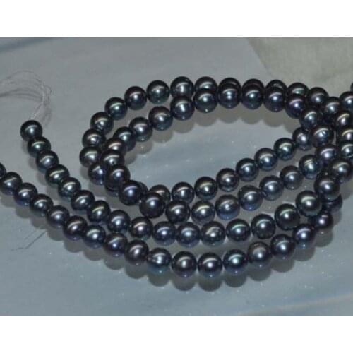Free shipping Miss00162 Natural 4 Strands 8-9mm black round tahitian pearl Loose Bead 15"