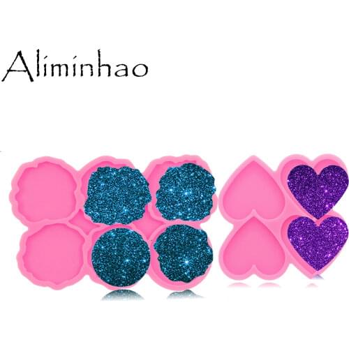 DY1026 Shiny 4-hole 1.7inches Geoda Socket Resin Molds for Badge Reel Art, Square/Hexagon/Irregular Circle Epoxy Silicone Mould