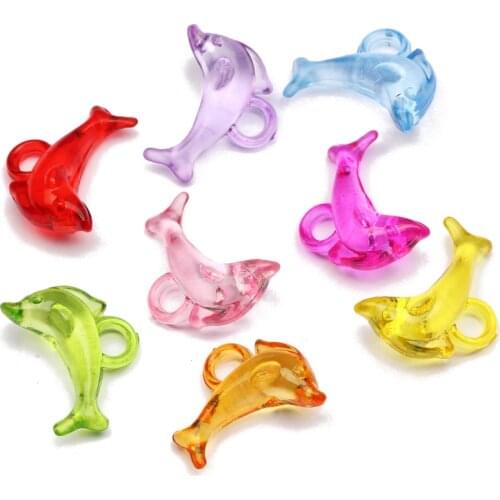 30pcs Mixed Color Acrylic Beads Cute Dolphin Shape Transparent Charms Beads For Jewelry Making Bracelet Earring Diy Accessories