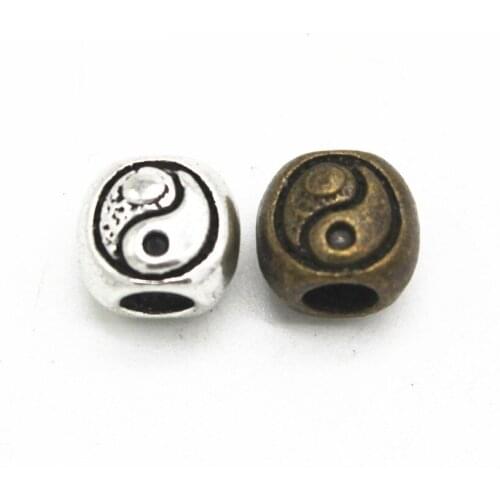50 PCS 10mm*9mm Metal Alloy Hole Beads Vintage Antique Bronze/Silver Color Eight Diagrams Beads For Jewelry Making