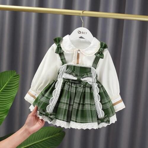 Baby Clothing Spanish Vintage Lolita Ball Gown Lace Stitching Long Sleeve Shirt Suspender Dress For Girls Easter Eid A33