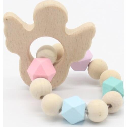 Baby Nursing Teether Bracelets Wooden Teether Toy Silicone Beads Teething Wood Rattles Toys Baby Pacifier Bracelets Nursing Gift