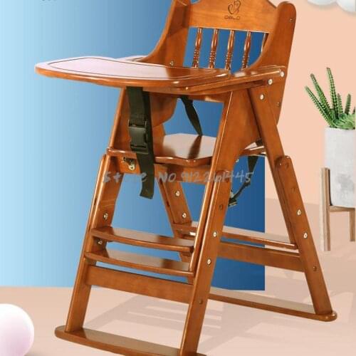 Oak baby dining chair household children multifunctional solid wood dining table chair baby foldable wooden dining seat