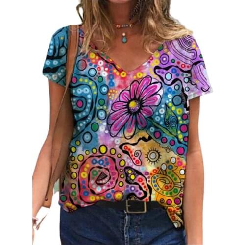 3d Abstract Women Butterfly Print T Shirt Summer Oversized Short Sleeve V-neck Loose Tops Casual Streetwear Tee Plus Size S-5xl