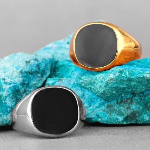 Oval Black Gold Simple Luxury Trendy Stainless Steel Mens Rings For Male Boyfriend Biker Jewelry Creativity Gift Wholesale
