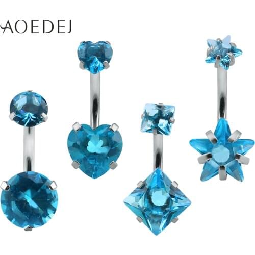 AOEDEJ 4 Pcs/Lot 9 Colors Crystal Belly Button Piercings Stainless Steel Navel Piercing Sexy Belly Navel Ring Lot Body Jewelry