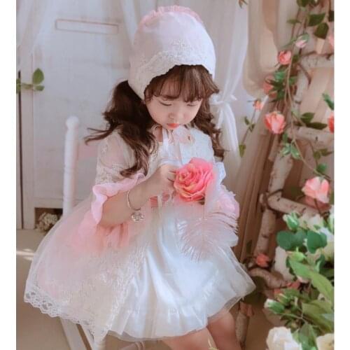 3PCS Summer Spanish Lolita Princess Dress Lace Embroidery Flare Sleeve Gown Birthday Party Easter Eid Dress For Girls A123