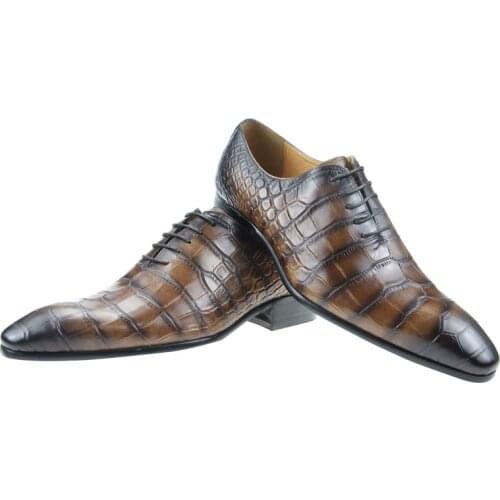 Summer 2021 New Arrival Dress Wedding Mens Authentic Lace Up Genuine Leather Crocodile Pattern Chaussure Homme Cuir Man Shoes