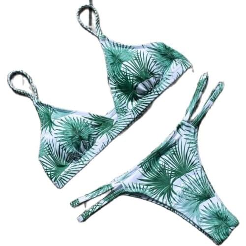 Summer 2021 Womens Beach Skirt Separate Womens Swimsuit 2 Piece Sexy Triangle Bikini Leafy Print
