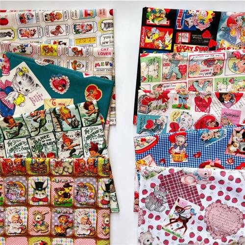 Lolita Retro Showa Squirrel Rabbit Animal Cotton Material Patchwork Sewing DIY Girl skirt Cloth Sewing Pillow mask clothes