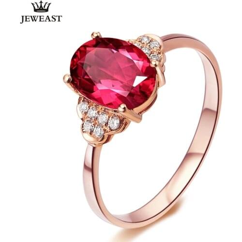 LSZB Natural Red tourmaline 18K Pure Gold 2020 New Hot Selling Top Ring Women Shape Ring For Ladies Woman Genuine Jewelry
