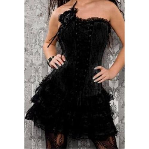 Fashion corset dress size s,m, l, xl, xxl, white corset+G-string+skirt+flower, free shipping m1605f