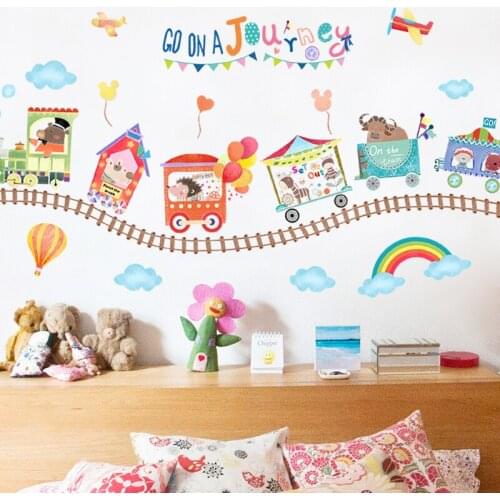 Cartoon Wall Stickers Kids Childern Room Decor Aesthetic Self-adhesive Animal Train Wallstickers DIY Kindergarten Mural