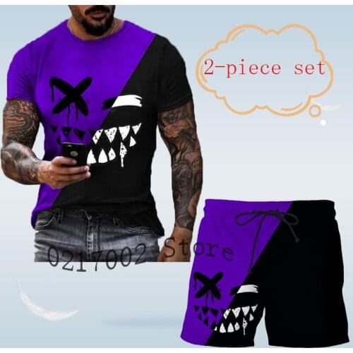Sportswear mens summer short sleeves, 3D T-shirt + shorts mens sportswear 2 T-shirts + sportswear mens suit fashion men