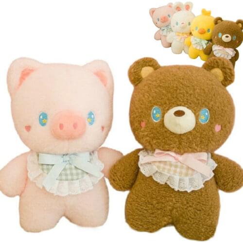 Big Blue Eyes Cute Kawaii Pink Pig Plushie Dolls Stuffed Cartoon Animals Big Eyes Bib Brown Bear Chick Baby Cuddly Appease Toy