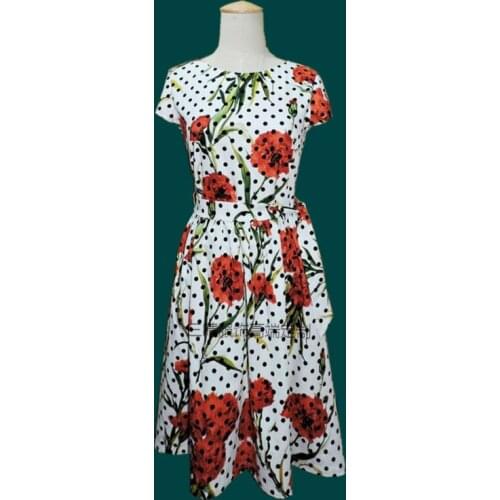 Customize Made Women Summer Fashion Plus Size 3XS-10XL Carnations and Dot Printing A Line Dress Ladies Celebrity Runway Dresses
