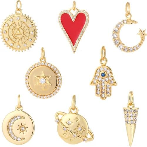 Heart Star Diy Pendant Charms for Jewelry Making Supplies Deisign Moon Charms Earring Bracelet Necklace Brass Pave Zircon