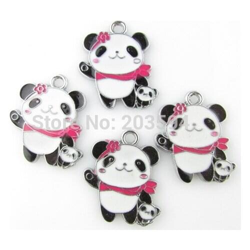 AE88 20pcs Mixed Enamel Alloy Panda Charms Pendants DIY Jewelry Findings Floating Charm 28x22mm