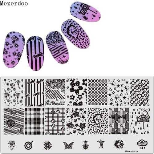 Mixed Abstract Lines Stamping Nail Plate Rose Flower Bow Tie Pattern Nail Art Stamping Template Image Plate Mezerdoo 38