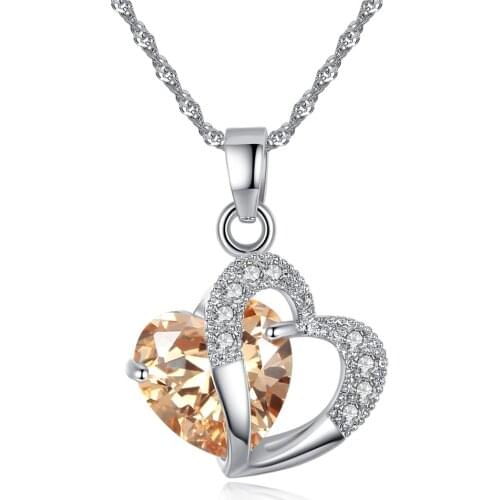 Romantic Women Necklace Jewelry 5 Color Cubic Zirconia Love Heart Crystal Necklace Charm Women Choker Jewelry Size 22.5*17.5mm