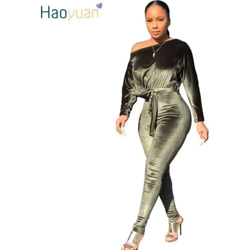 HAOYUAN Sexy Stretch One Shoulder Velvet Rompers Womens Jumpsuit 2020 Fashion Clothing Body Overalls One Piece Bandage Jumpsuit