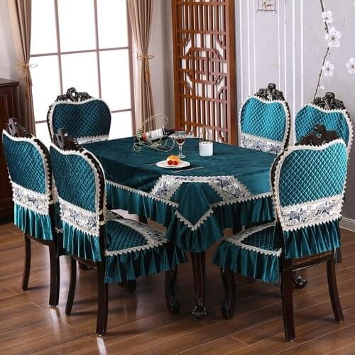 European Style Dining Chair Cushion Cover Tablecloth Light Luxury Chair Cushion Set Table Cover Home Spandex Chair Cover