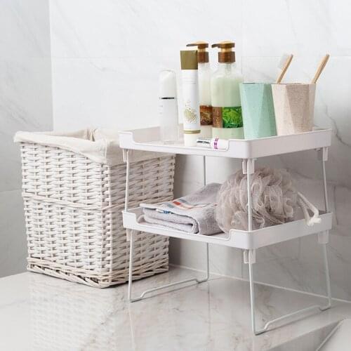 Collapsible Desktop Storage Rack Plastic 2/3 Layers Kitchen Holder Home Makeup Organizer Stackable Bathroom Sundries Shelve