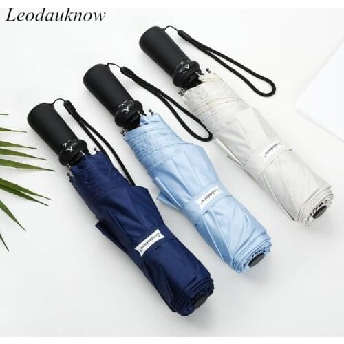 LEODAUKNOWSimple Pure Color Ultralight Fully Automatic Three Folding Uv and Windproof Mens and Womens Sunny and Rainy Umbrella