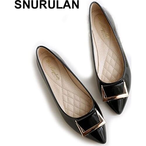 SNURULAN Fashion Women Shoes Flats Boat Shoes Designer Shoes Luxury Women 2020 New Pointed Metal Decoration Slip-on Leather Shoe
