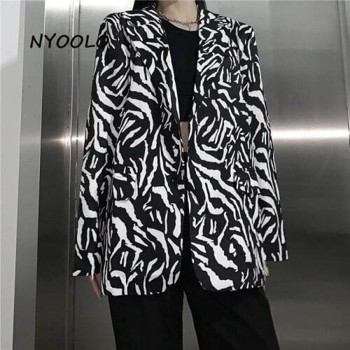 NYOOLO Harajuku High Street Zebra Pattern Pockets Single Breasted Long Sleeve Blazer Suit Jacket Women Men Clothes Autumn Coats