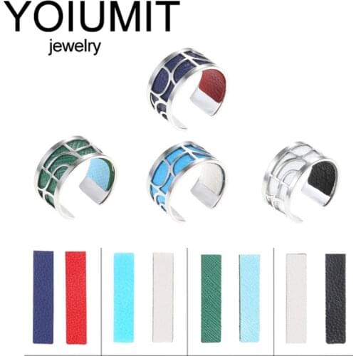 Yoiumit Geometric Rings for Women Open Resizable Finger Rings Stainless Steel Reversible Leather Bague Jewelry Bijoux Femme