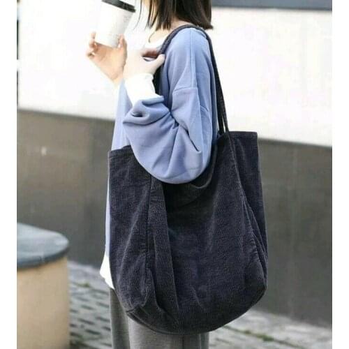 Women Corduroy Shoulder Large Capacity Cord Eco Tote Thin Strap Cloth Bags Solid Color Fashion Casual High-Capacity