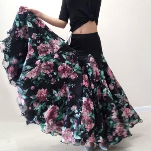 2020 New Standard Flower Printing Ballroom Dance Skirt Waltz Dancing Wear For Women Plus Size Long Skirts Customize Size DL5267
