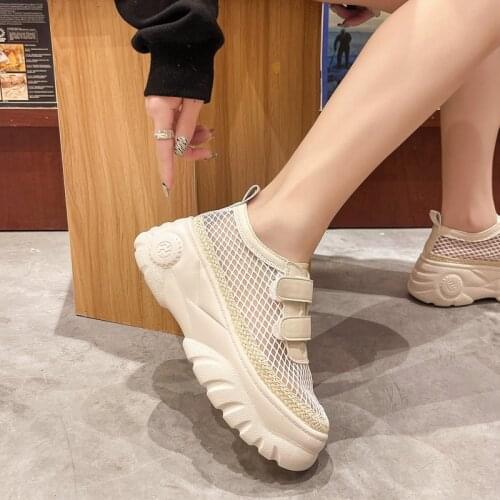 Thick-soled mesh womens shoes in spring and summer the new breathable sneakers Short stature heightening shoes Heel height 8cm