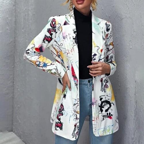 Harajuku Graffiti Print Blazer Women Jacket High Street Streetwear 2021 New Autumn Plus Size Elegant Lady Coat American Stylish
