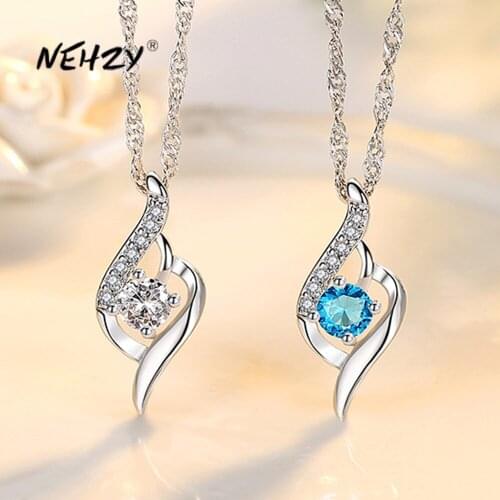 925 Sterling Silver New Woman Fashion Jewelry High Quality Crystal Zircon Heart Pendant Necklace Length 45CM