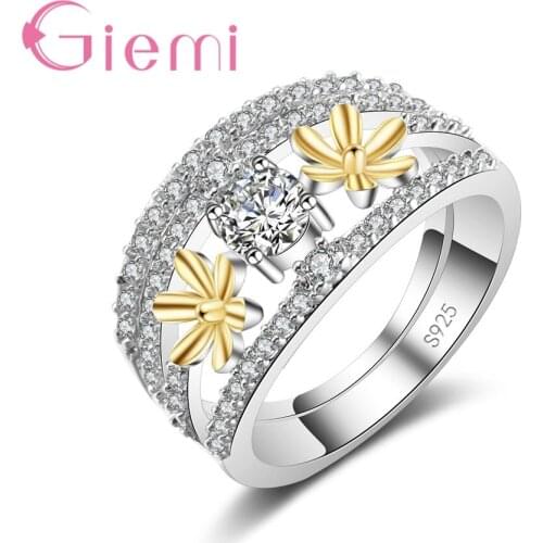 New Fashion Flower Design Wedding Ring For Women 2 Color Romantic Top Quality Anniversary Birthday Gift Fine Casual Anillo
