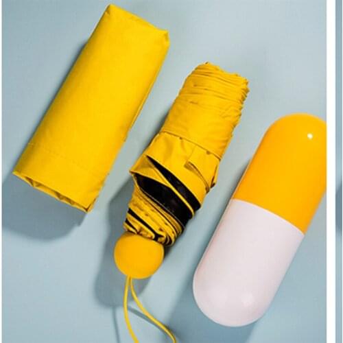 Mini Sun Sunscreen Uv Protection Umbrella Rain Women Capsule Sunshade Folding Regenschirm Wind Resistant Umbrella Yellow QZH222