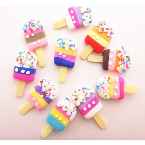 10pcs/lot 17*34MM Mix Colors Kawaii Soft Clay Rainbow Ice Cream Cabochons Handmade Resin Material DIY Hair Bow Decorative
