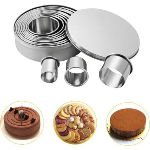 12pcs Round Stainless Steel Cookie Cutter Mold Metal Mousse Cake Mold Donuts Fondant Molds Kitchen Baking Tools