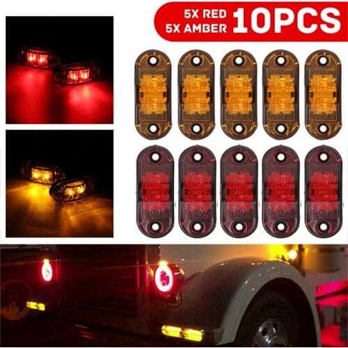5+5pcs 12V 1.2W Amber Red LED Car Truck Trailer RV Side Clearance Marker Lights Identification Lamp With 20pcs Screws DIY Parts