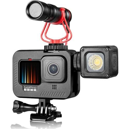 Aluminum Frame Protective shell Case Housing Double Clod Shoe With Charging Port For GoPro Hero 9 Black Camera Accessories