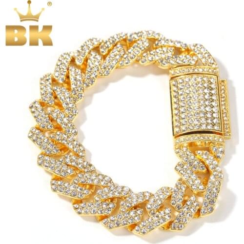 THE BLING KING Micro Paved 18mm S-Link Miami Cuban Chain Bracelets Iced Out Rhinestones Mens Bracelet Fashion Hiphop Jewelry