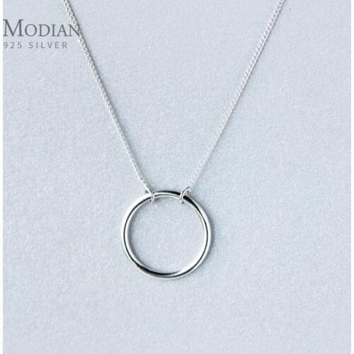 Modian Classic Sterling Silver 925 Minimalism Round Circle Pendant Necklace for Women Adjustable Necklace Fine Jewelry Gift