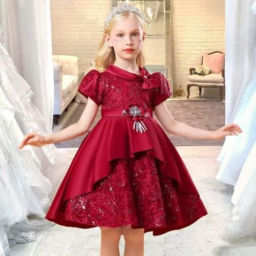 2021 Summer Kids Mermaid Dresses For Girls Children Baby Girl Party Vintage Dress Bow Tie Wedding Princess Dress Short Sleeve