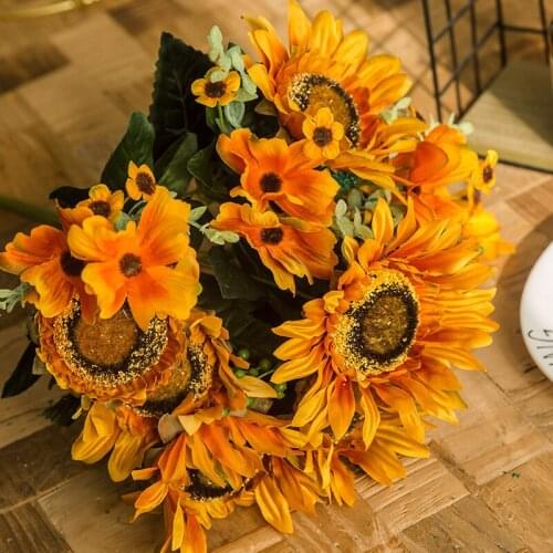 Big Head Retro Sunflower Artificial Flower Cloth Fake Flowers Home Decoration Accessories Garden Decor Living Room Bedroom Decor