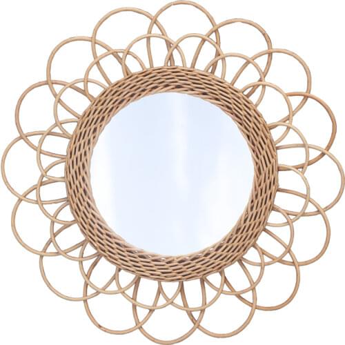Ratan round mirror, innovative art decoration, bathroom, hanging on the wall