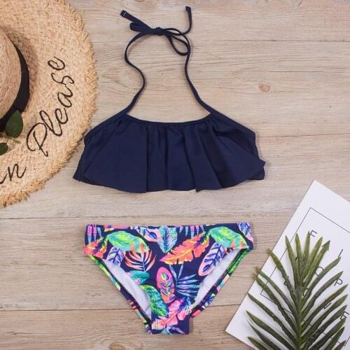 Ruffle Leaf Print Girl Swimsuit Kids Two Piece Swimwear for Girl Cross Back Bikini Set Girls Bathing Suit 4-14 Years