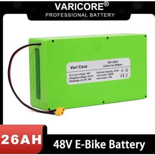 VariCore 48V/54.6V 18650 Li-ion Battery 26Ah 2000W Built in 30A BMS for Electric bicycles Motorcycle modification XT60 plug